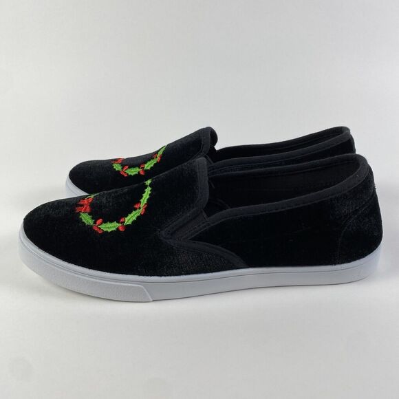 Isaac Mizrahi NY Slip-On Christmas Wreath Loafers Black Size 8.5 Pre-Owned - Picture 4 of 11